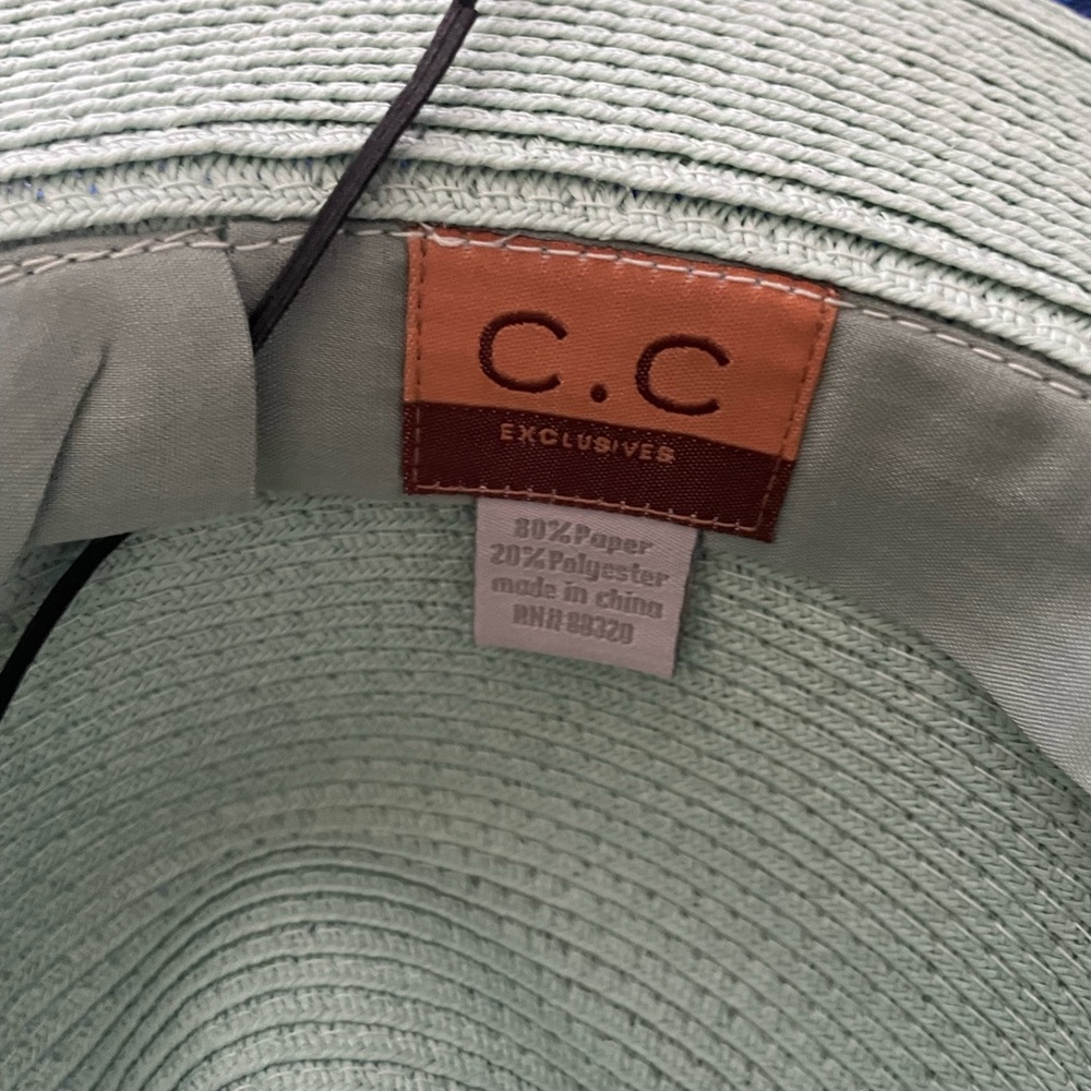 NWT C.C. Exclusives Mint Green Straw Panama Hat - Picture 6 of 7